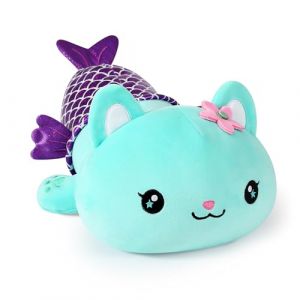 Shownicer Peluche Chat Sirène Kawaii - Jouet et Coussin - Cadeau pour Enfants et Filles de 12 Ans et Plus - Sirène Bleue - 30 cm (LetsGobro!, neuf)