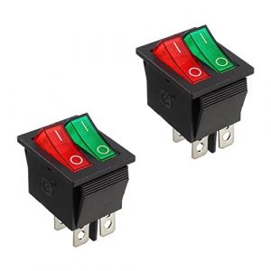 HUAREW 2Pcs Interrupteur à bascule double pour bateau, ON/Off SPST 4 broches 4 positions Interrupteur à bascule rouge/vert AC 250V/16A 125V/20A KCD2-101 (HUAREW, neuf)