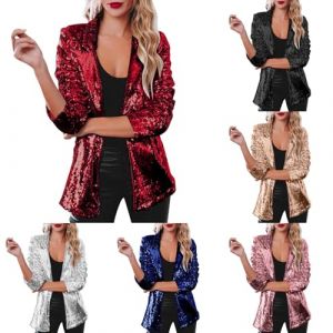 Femmes Paillettes Blazer Casual Sequin Veste Manches Longues Glitter Party Brillant Manteau Rave Surv&ecirc;Tement Doudoune pour Soir&eacute;E Cocktail C&eacute;R&eacute;Monie F&ecirc;Te Danse Bal Club (usitable, neuf)