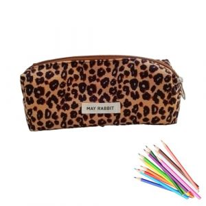 YueJieSelected Trousse à crayons pour filles, adolescentes, trousse d'école, trousse en velours côtelé, trousse esthétique, trousse portable pour adulte, trousse esthétique, Marron/motif léopard (JingXuan-shop, neuf)