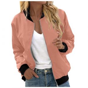RUIRUILICO Veste Femme Mi Saison Décontracté 2025 Automne Bomber Classique Manche Longue Veste de Sport Ample Léger Blouson Couleur Unie (RUIRUILICO(UP TO 50% OFF!), neuf)