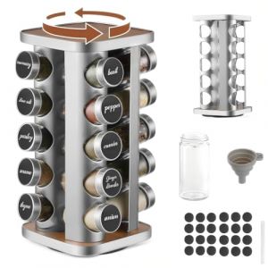 Moreau Porte Epice Rotatif, Porte Epices Cuisine Avec 20 Pots Verre Inoxydable, Range Epices Cuisine 360° En Acier Inoxydable, Pour Cuisine, Barbecue Etc,Avec Etiquettes (ChengduXingqichengTradingCoLTD, neuf)