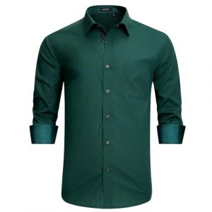 HISDERN Chemise Homme Manches Longues Vert Fonc&eacute; Chemise Bleu Homme Coton pour Bouton de Manchette Mariage Affaires Hiver M (hisdern, neuf)