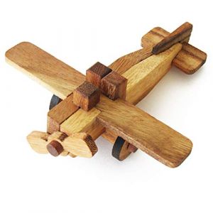 AVION - jeu casse tête à partir de 7 ans en bois massif, normes CE. Difficulté 2/6 marque française Le Délirant, un puzzle de 9 pièces à démonter et assembler de nouveau, solution fournie en français. (Le Délirant, neuf)