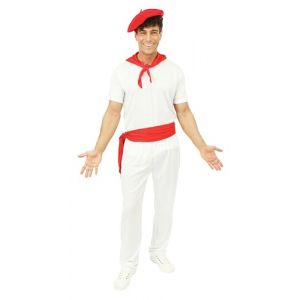 P'TIT CLOWN - Costume Feria Adulte - Béret Basque, T-shirt, Pantalon, Bandana, Ceinture - Déguisement Complet pour Carnaval, Fêtes Costumées et Évènements à Thème - Polyester - Blanc, Rouge (L-XL) (Ponera, neuf)
