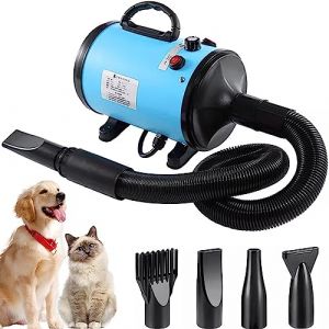 AHWOiHS Pulseur Chien Souffleur pourchien Professionnel Séchoir Pour Animaux Sèche-Cheveux pour Chien Séchoir Sèche-Poils pour Chiens Chaleur et Vitesse Réglable, Compagnie avec 4 Accessoires (AHWOiHS-EU, neuf)