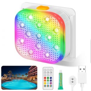 Vicloon Lumi&egrave;re de Piscine, Lumi&egrave;re de Piscine LED Submersible Rechargeable avec T&eacute;l&eacute;commande, IP68 Etanche LED Piscine Sous l'eau, Lampe Piscine pour Jardin, Piscine, Baignoire, F&ecirc;te (HANSBUY, neuf)