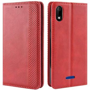 HualuBro Coque pour Wiko Y60, Etui Housse à Rabat en Retro PU Cuir Flip Leather Case Cover Antichoc Portefeuille Protection Stand Coque pour Wiko Y60 2019 (Rouge) (HualuBro EU, neuf)