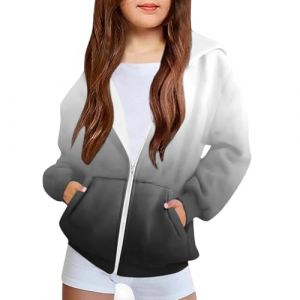 NZYIHAO Veste &agrave; capuche pour enfant, sweat-shirt, pull &agrave; capuche, sweat &agrave; capuche pour fille, veste l&eacute;g&egrave;re de transition, veste en tricot avec fermeture &eacute;clair, Noir , 11-12 ans (JCRZZ, neuf)