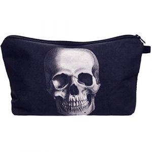 PREMYO Trousse de Maquillage Femme - Trousse Scolaire Fille Ado - Pochette &Eacute;cole Coll&egrave;ge Vanity Case Cr&acirc;ne Noir (PREMYO, neuf)