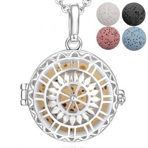 INFUSEU Collier D'AromathéRapie, Galet Diffuseur Huile Essentielle Pendentif D'AnxiéTé Pour Femme, Bijoux Avec Diffuseur D'Huile Avec 5 Pierres De Pierres De Lave (INFUSEU, neuf)