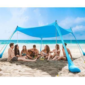 Tente d'ombrage auvent de Plage 10x10 FT Parasol Portable Anti-UV de Plage (Bleu-XL) (KooMover, neuf)