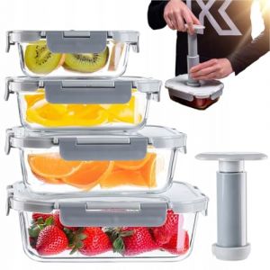 KADAX Lot de 4 boîtes de conservation sous vide en verre avec couvercle sous vide et pompe manuelle - Récipients en verre pour aliments - Boîtes de mise sous vide (KADAX, neuf)