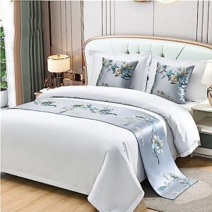 Morbuy Chemin de Lit Hôtel Doux Qui ne se Décolore Pas - Simple Moderne Accueil Literie Drapeau Drapeau Queue De Lit Décoration de la Maison (Branche Fleurie,1pc Housse de Coussin 50x50cm) (Morbuy, neuf)