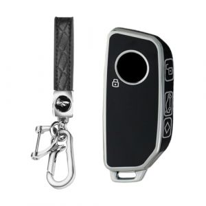 MEDZUK Coque Clé Compatible avec BMW Serie 1 F70 2024-2025 2026 Coque de Protection pour clé de Voiture TPU, Accessoire Étui pour Clés avec Porte-clés (Noir Argent) (MEDZUK-EU, neuf)