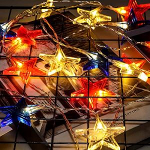 Riaxuebiy 20 LED Guirlandes &eacute;toiles,Bleu Blanc Rouge &Eacute;toiles Guirlande Lumineuses, &Eacute;toiles Lumi&egrave;res F&eacute;&eacute;riques &agrave; Piles Blanc Chaud (3m/20led, &Eacute;toiles) (Riaxuebiy, neuf)