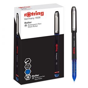 rOtring Stylo roller | Stylo &agrave; pointe roller aiguille (0,5 mm) pour une &eacute;criture pr&eacute;cise | Encre bleue | 12 unit&eacute;s (ALPEXE France, neuf)