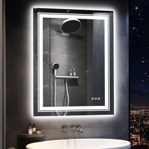 LUVODI Miroir Salle de Bain LED: 90x70cm Miroir Mural Salle de Bain avec Interrupteur Tactile 3 Couleurs Dimmable Anti Bu&eacute;e Miroir Lumineux avec &eacute;clairage Int&eacute;gr&eacute; &Eacute;tanche IP65 Horizontale/Verticale (Luvodi, neuf)