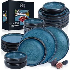 Moritz & Moritz SOLID 18 pièces Service de table 6 personnes - Service de table complet de 6 assiettes à dîner, 6 assiettes à dessert et 6 assiettes à soupe – vaisselle en gres (ILP GmbH, neuf)