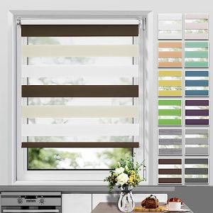 Allesin Store Enrouleur Jour Nuit sans Perçage, Facile à Installer avec Clips pour Fenêtre ou Porte, 80l x 140L cm, Blanc-Beige-Marron (Allesin FR Store, neuf)