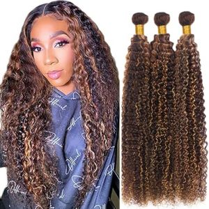 Hxxcoup 3 Bundles Tissage bresilien en lot Tissage Cheveux Humain Hair Extensions Brown Hair Bundles Curly Wave Bundles P430 Brazilian Remy Hair No Tangle Hair Real Hair for Woman 22 24 26 Pouce (KST HAIR, neuf)