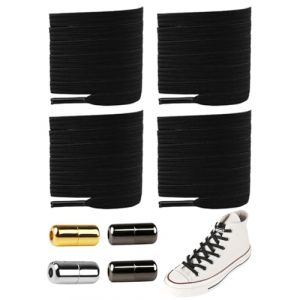 KGDUYC 4 pièces lacets pour chaussures,lacets sans noeud à fermeture rapide,4 pièces boucles en métal, fermeture rapide, lacets élastiques avec joint en métal, chaussures de course sans lacets(noir) (Qertyias OÜ, neuf)
