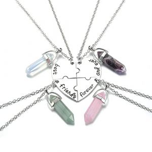JSDDE Pendentif en Pi&egrave;rre Hexagonale Collier,4 Pi&egrave;ces Pendentif Best Friend Coeur Puzzle Personnalis&eacute; Pr&eacute;nom Collier d&rsquo;Amiti&eacute; BFF Acier Inoxydable pour Meilleure Amies Femme Fille (FEIXINFLY, neuf)