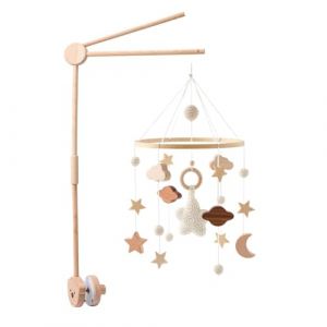 Mobile Bébé Bois, Mobile Lit Bébé Support Mobile pour Lit Bébé Cloche à Vent Étoile en Bois Support Mobile Bébé Bois Carillon Éolien Bébé Suspendu Mobile Cadeau pour Bébé Fille Ou Garçon (Haptre, neuf)