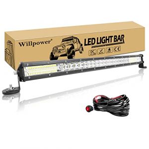 Barre de Willpower LED 24'' 216W + 2 Pi&egrave;ces Support Magn&eacute;tique + Faisceau de C&acirc;blage Rampe LED 12V 24V &Eacute;tanche Projecteur Feux pour 4x4 Voiture Camion Tracteur Quad Bateau (YZ-EU, neuf)