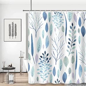 MIRRORANG Rideau de douche tropical avec motifs floraux et feuilles, rideau de salle de bain en tissu durable lavable en machine avec 12 crochets, Bleu 180 x 180 cm (MIRRORANG Shop EU, neuf)