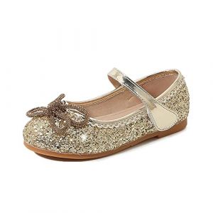 New front Chaussures de Princesse Fille Paillettes Ballerines Bout Fermé Mariage Soirée Chaussures pour Déguisement Plat Princesse Cendrillon Respirant Confortable Cadeau,Doré,27 (New Front, neuf)