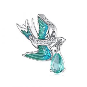NINGAN Hirondelle Perles Charme 925 Argent Sterling &eacute;Meraude Goutte Glac&eacute;E Charme Compatible Femmes Bracelet Collier (NINGAN Bijoux, neuf)