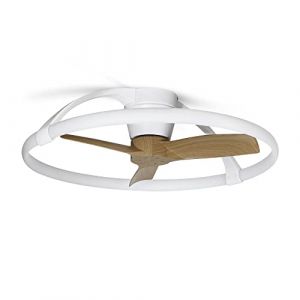 Mantra Nepal Mini Plafonnier LED &agrave; intensit&eacute; variable et ventilateur r&eacute;versible 30 W DC, blanc/bois, t&eacute;l&eacute;commande et contr&ocirc;le APP (LeonLeds, neuf)
