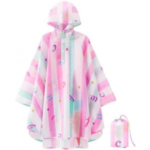 WAWSAM Poncho de Pluie Enfants Légère Imperméable à Capuche Réutilisable pour Fille Cape de Pluie Pliable Cape de Pluie pour Tout-petit la Randonnée en Plein Air (SensDirect, neuf)