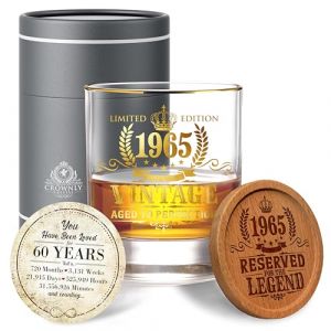 CROWNLY CRYSTAL® 1965 Verre A Whisky Original 60 Ans - Cadeau Personnalisé Decoration Anniversaire - Idée Pour Papy, Grand-Père, Homme (CROWNLY CRYSTAL®, neuf)