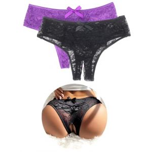 ohyeahlady Tanga Femme Chic Dentelle Grande Taille String Ficelle Rigolo Culotte Brésilien Slips Coton sans Couture Tenue sous Vetement Panties Lingerie Dentelle Vetement Chic(Noir+Violet,L) (ohyeahlady, neuf)