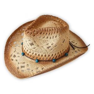 Chapeau de Cowboy/Cowgirl Paille Cowboy Panama avec Bande Ouest/Ouest Unisexe Taille Unique Homme Femme pour &Eacute;t&eacute; Coachella Plage Style Country (Carnavalife, neuf)