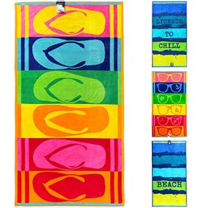 jilda-tex Serviette de plage 90 x 180 cm - Serviette de bain - Serviette de plage - 100 % coton - Velours éponge - Facile d'entretien (tongs) (update4home, neuf)