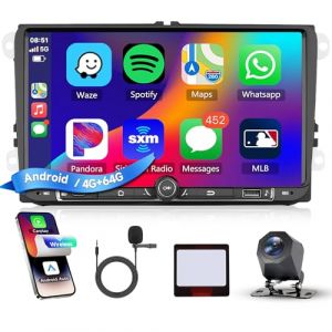 4G+64G 9" Android Autoradio pour VW Golf 5 Golf 6 Passat Polo Tiguan Touran Caddy Skoda Seat avec ISO CarPlay Android Auto sans Fil Mirror Link Bluetooth WiFi GPS FM/RDS/EQ/DSP Commande au Volant (Rimoody Tech, neuf)