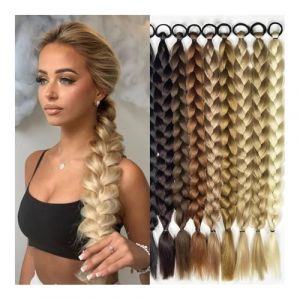 Queue de cheval, 24 pouces perruque queue de cheval tresse en os de poisson coiffure tresse torsion longue tresse cheveux corde boxe tresse haute température soie extension de cheveux tresse Extension (birene, neuf)