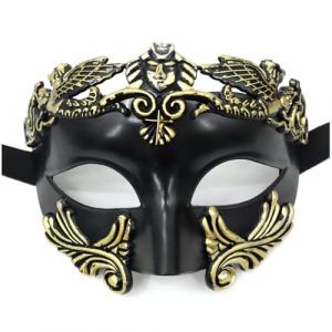 Masque Venise Homme, Masques Bal Masqu&eacute; Adulte, Vintage Masque Deguisement, Masques de Bal Venitien pour F&ecirc;te, Halloween, Carnaval, Jeu de R&ocirc;le, Costum&eacute;e Accessoires (Noir-or) (yuwangwang, neuf)