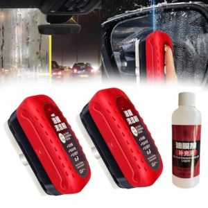 EIRZNGXQ Dissolvant d'huile de pare-brise, nettoyant puissant pour pare-brise et film d'huile, nettoyant pour vitres de voiture pour restaurer facilement la clarté du verre (2 pièces + 1 recharge) (NAIXUE-FR, neuf)