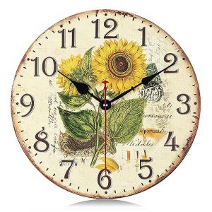 Lafocuse 30cm Horloge Murale Tournesol Vintage Bois, Silencieuse Pendule Murale Floral Fleur Retro, Shabby Chic Rond Déco sans Tic-tac pour Salon Chambre Cuisine Bureau (QuareBest, neuf)