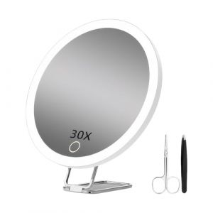 QUXVUIS Petit miroir grossissant avec lumière pour un maquillage précis, miroir grossissant avec lumière, miroir grossissant de voyage, BLANC (ataloger, neuf)