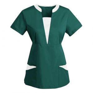 AEGJEGVD Tunique Médicale Femme Soldes Blouse Medicale Femmes Col en V Banche Manche Courte Uniforme de Travail Blouses Infirmiere Femme Professionnelle Uniforme D'Infirmière Pas Cher (⭐⭐⭐⭐⭐AEGJEGVD⭐⭐⭐⭐⭐, neuf)