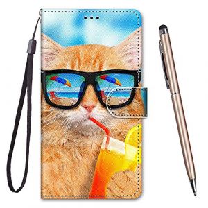 TOUCASA Coque pour iPhone XR,Housse iPhone XR,Coque Cuir PU Portefeuille &agrave; Aimant Colourful Design Coque Rabat Portefeuille [Cr&eacute;atif Peint] &Eacute;tui pour iPhone XR (6,1 Pouces)-Chat Buvant (Mltour-EU, neuf)