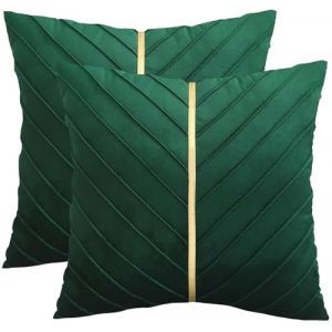 Tosleo Lot de 2 housses de coussin d&eacute;coratives modernes en velours pour canap&eacute;, salon, chambre &agrave; coucher, canap&eacute;, lit, avec cuir dor&eacute;, 60 x 60 cm, vert No&euml;l (Hangzhou Vision Trading Co.,Ltd, neuf)