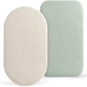 Susurration Lot de 2 Draps Housses Cododo pour Lit B&eacute;b&eacute;,100% Coton Mousseline Draps Housses Poussette Lit de Voyage et Couffin 50x90cm (Cr&egrave;me Sauge) (Allkim, neuf)