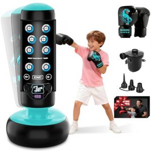NZQXJXZ Sac de Boxe Enfants, 160 cm Kit de Boxe Gonflable avec Gants de Boxe, Sac de Boxe sur Pied avec Affichage du Score, Tapis Lumineux et Musical pour s'entra&icirc;ner au karat&eacute;, au Taekwondo (Sumcoolstore, neuf)