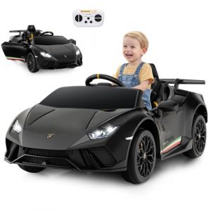 GOPLUS Lamborghini 12V Voiture Electrique Enfants 1 Places, Vehicules Electrique Enfants pour 3 Ans+, 3 Vitesses 3-5 km/h, Son, Télécommande, Musique, Klaxon, USB, Charge 30KG (Noir) (Augenstern24, neuf)